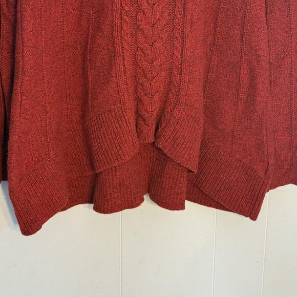 Moth Sweater Womens Large Red Wool Cable Knit Hooded Tunic Pullover Asym Hem - Picture 3 of 14